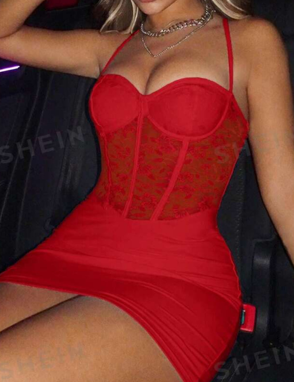 Shein mini ruha, piros