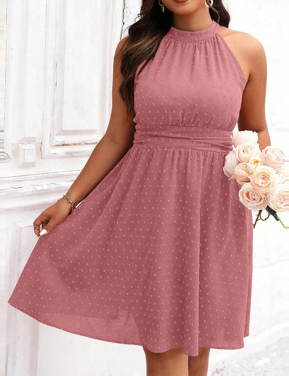 Shein Curve+ miniruha, rózsaszín