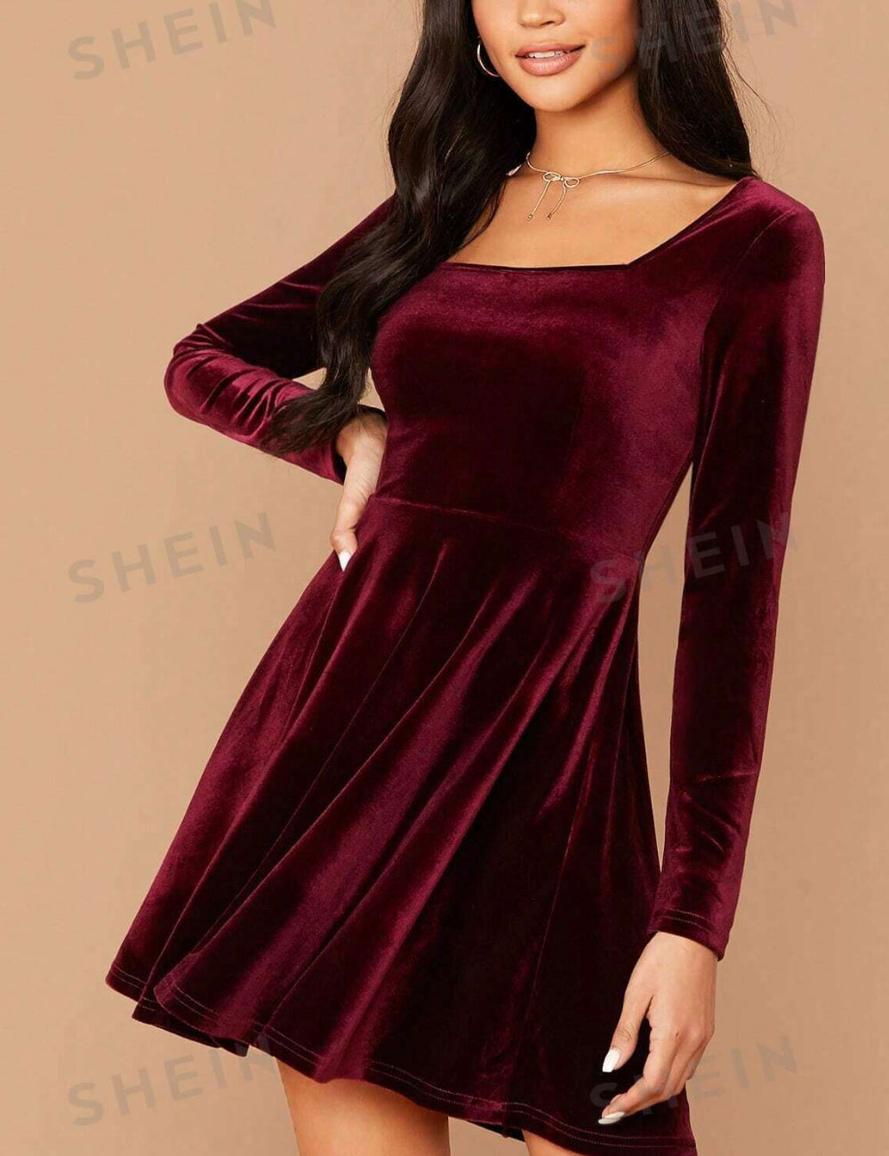 Shein mini ruha, bordó