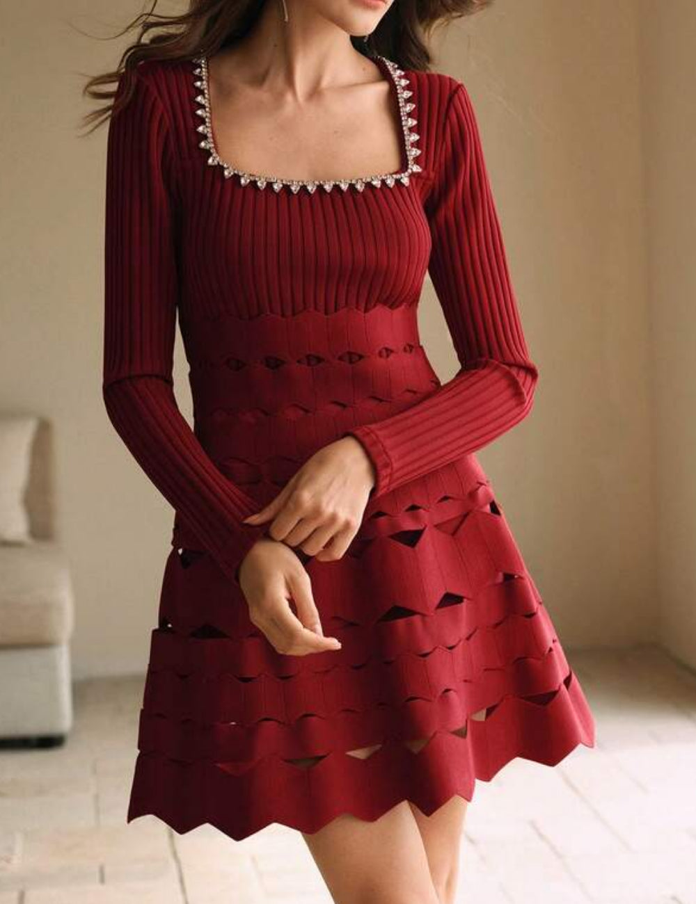 Shein mini ruha, bordó