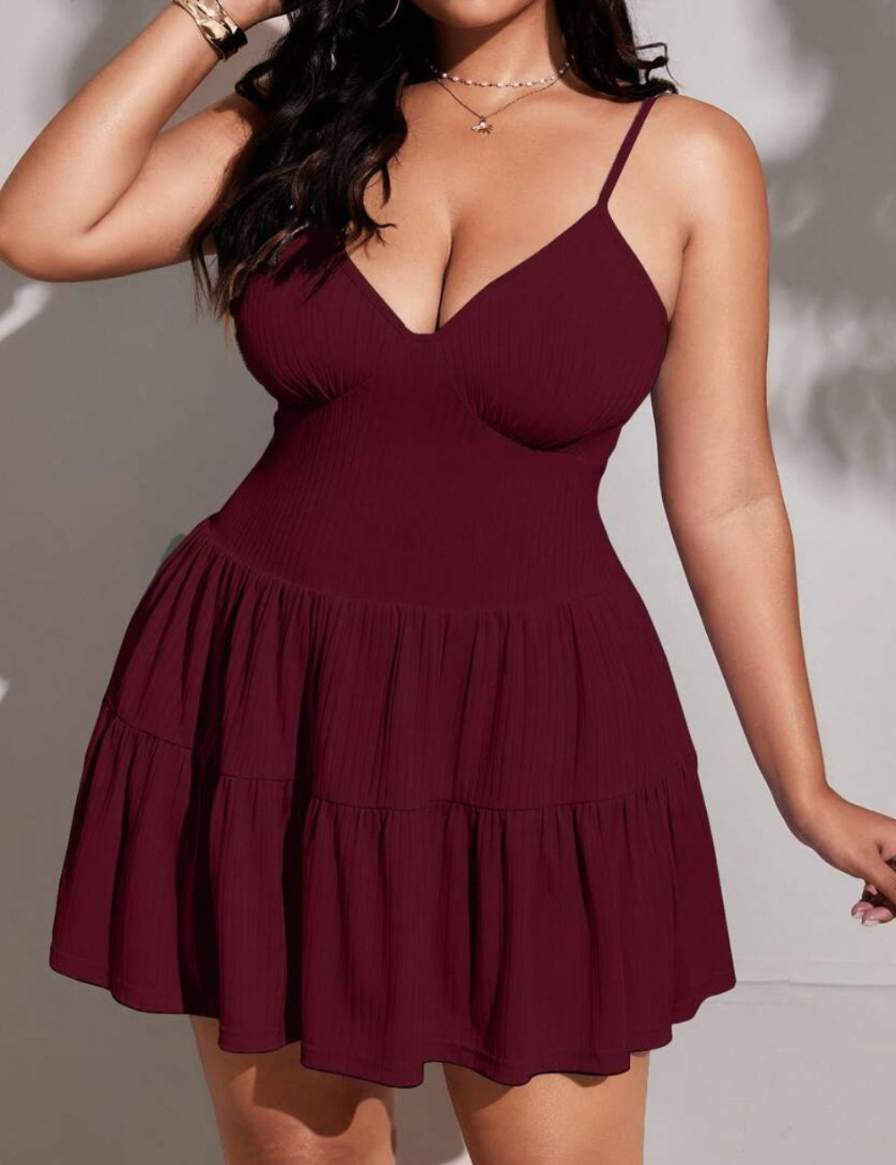 Shein Curve+ miniruha, bordó