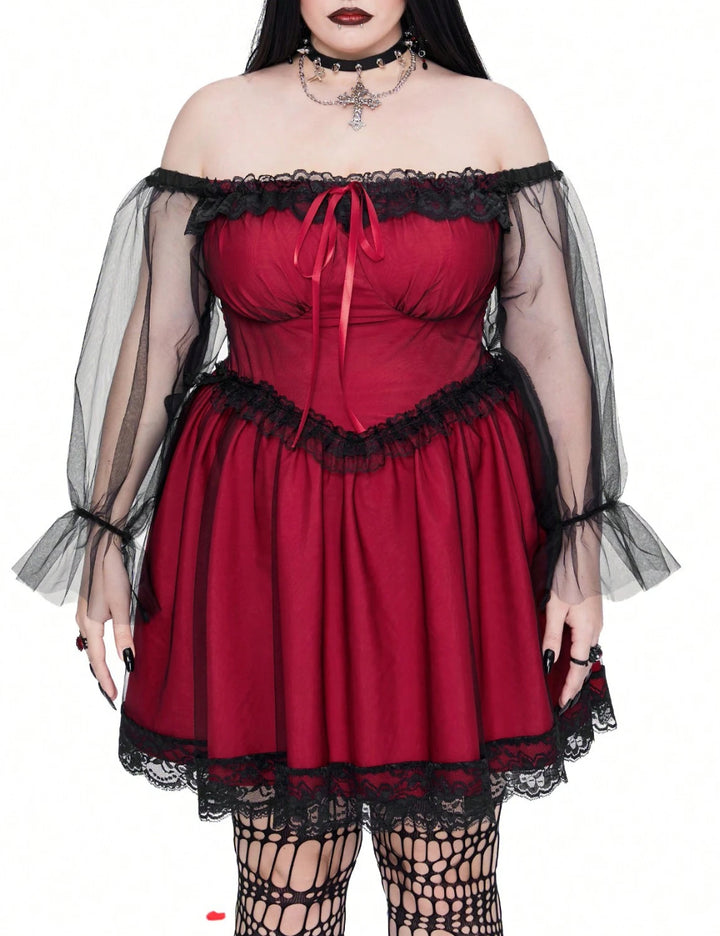 Shein Curve+ miniruha, bordó