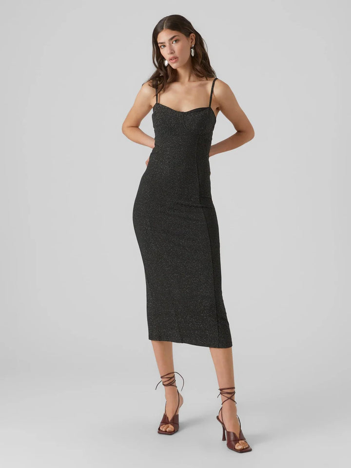 VERO MODA midi ruha, fekete