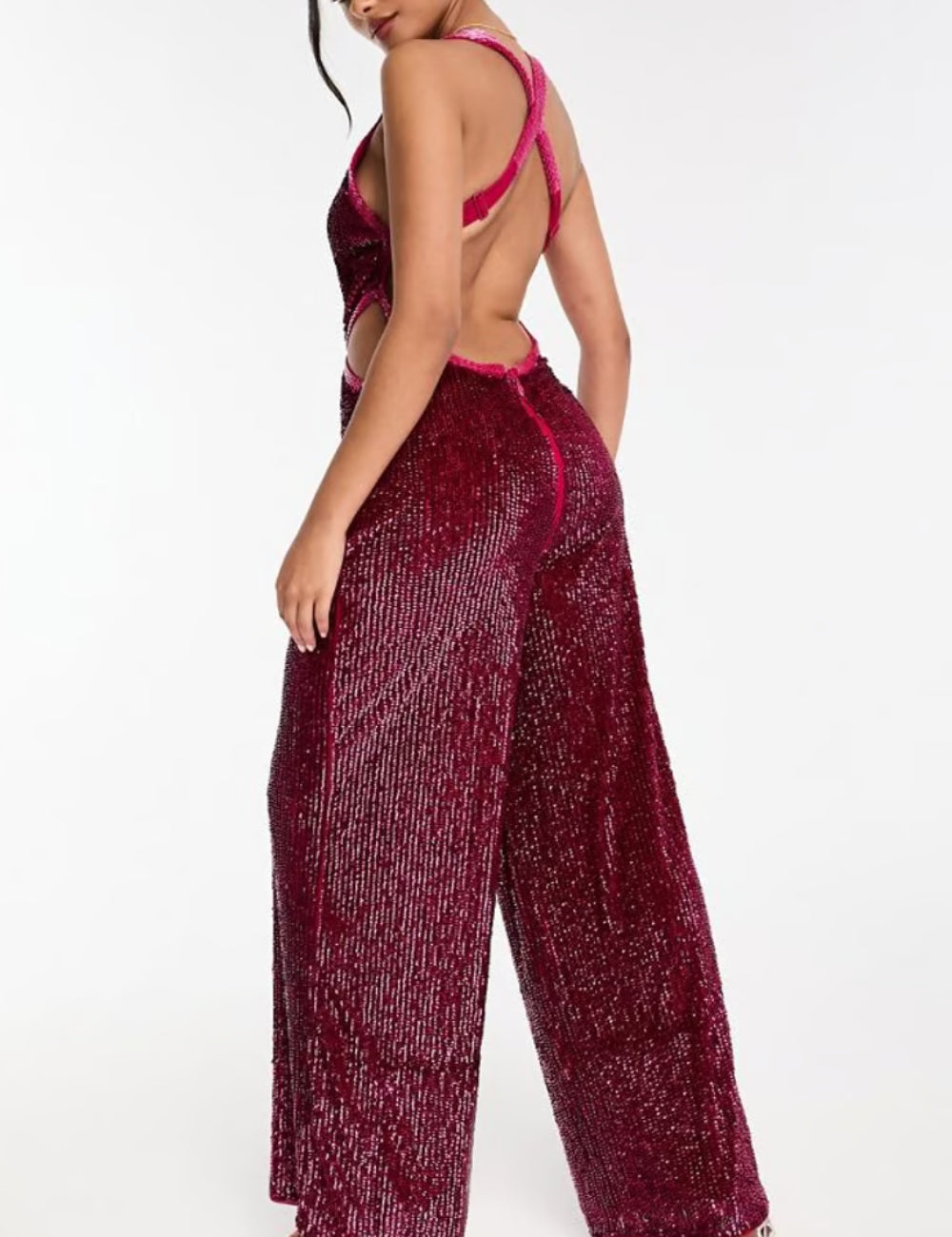 Miss Selfridge hosszú, rózsaszín kantáros nadrág