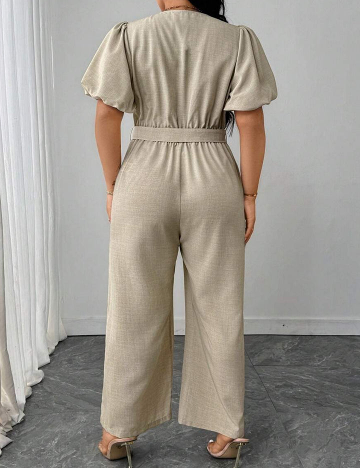 Shein Curve+ hosszú jumpsuit, bézs