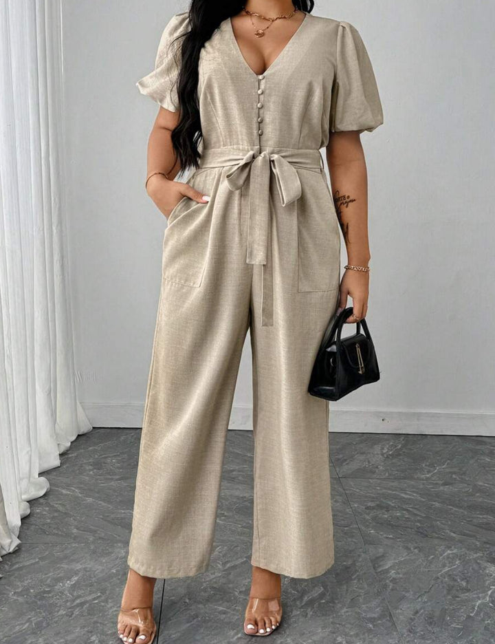 Shein Curve+ hosszú jumpsuit, bézs