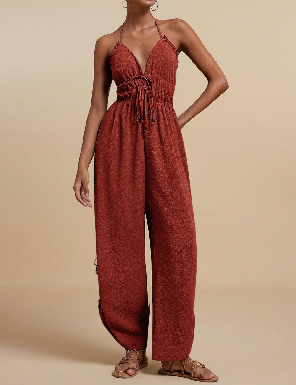 Shein hosszú jumpsuit, téglavörös