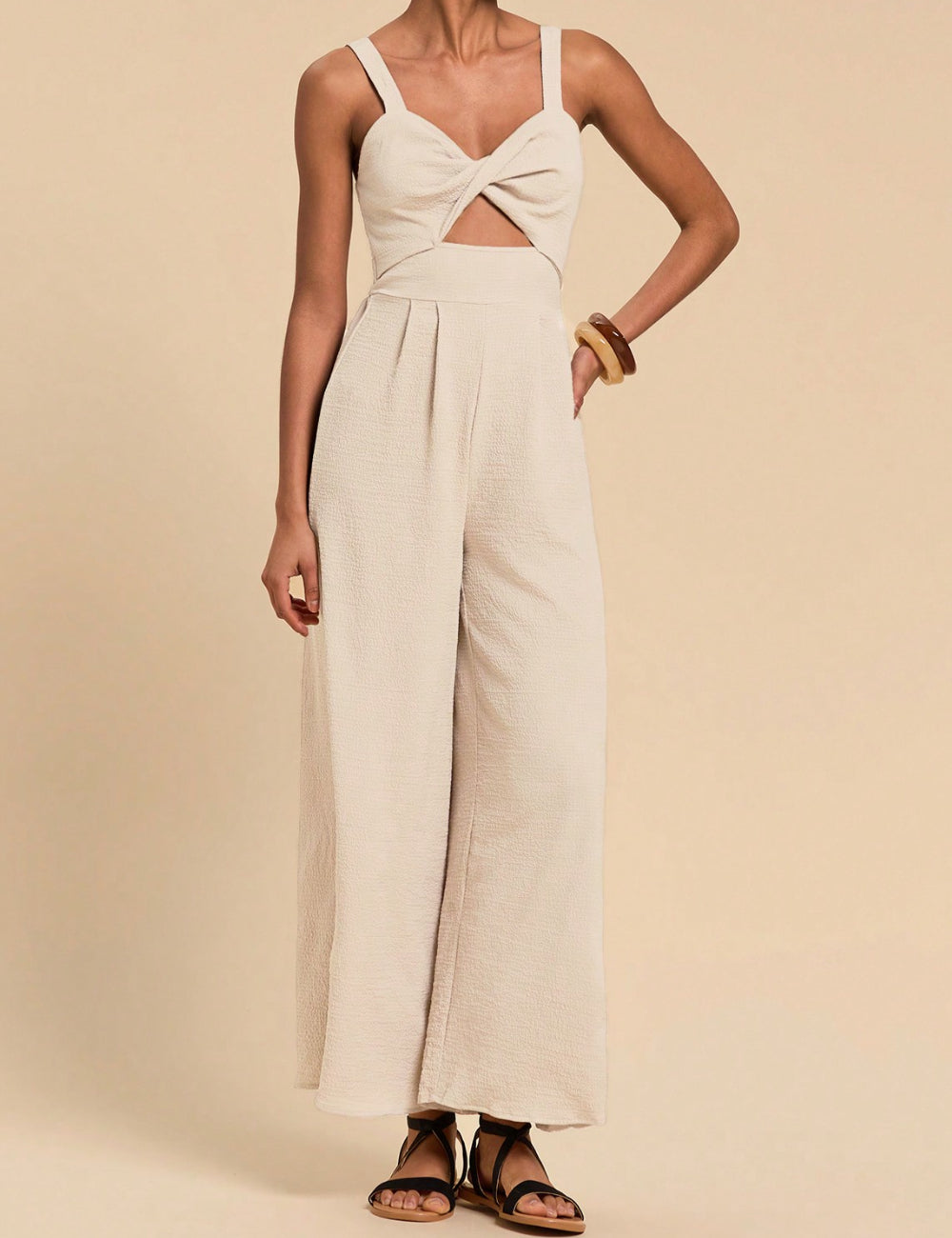 Shein hosszú, bézs színű jumpsuit