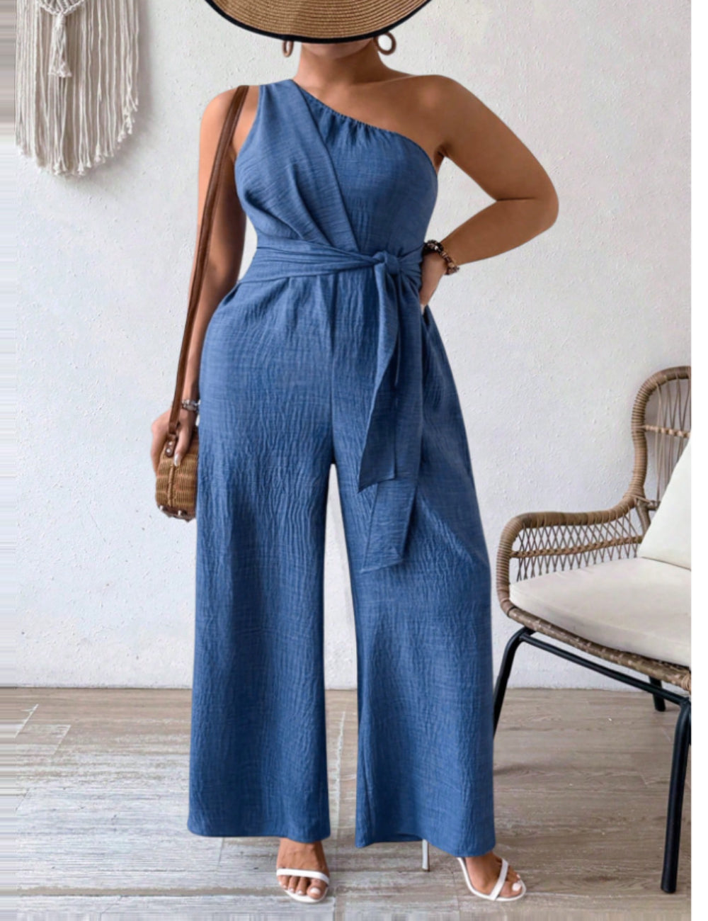Shein Curve+ hosszú nadrágos salopette, kék
