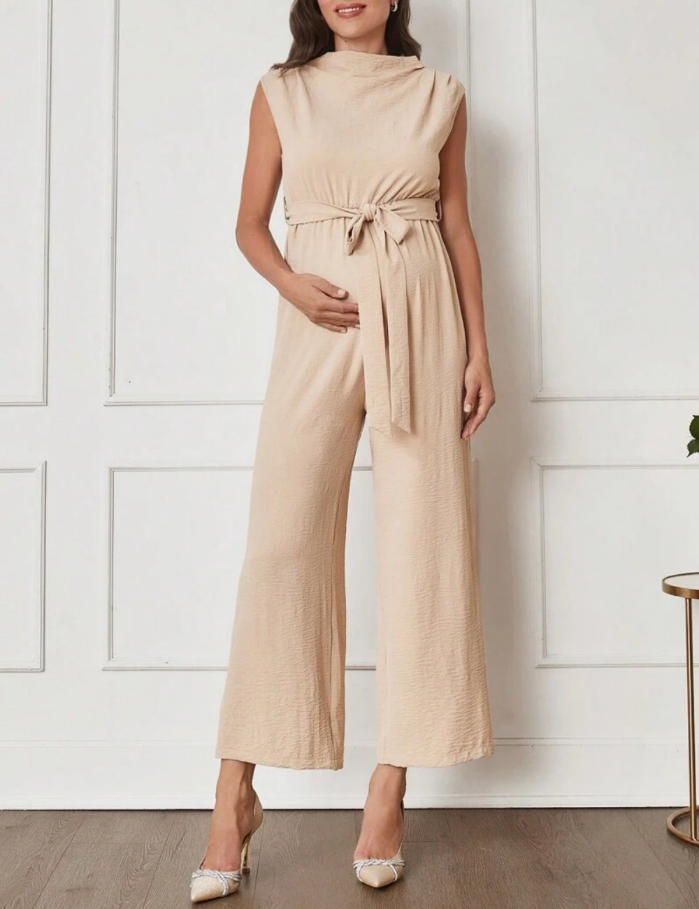 Shein Curve+ hosszú jumpsuit, bézs