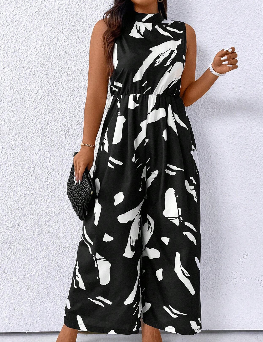 Shein Curve+ hosszú jumpsuit, fekete