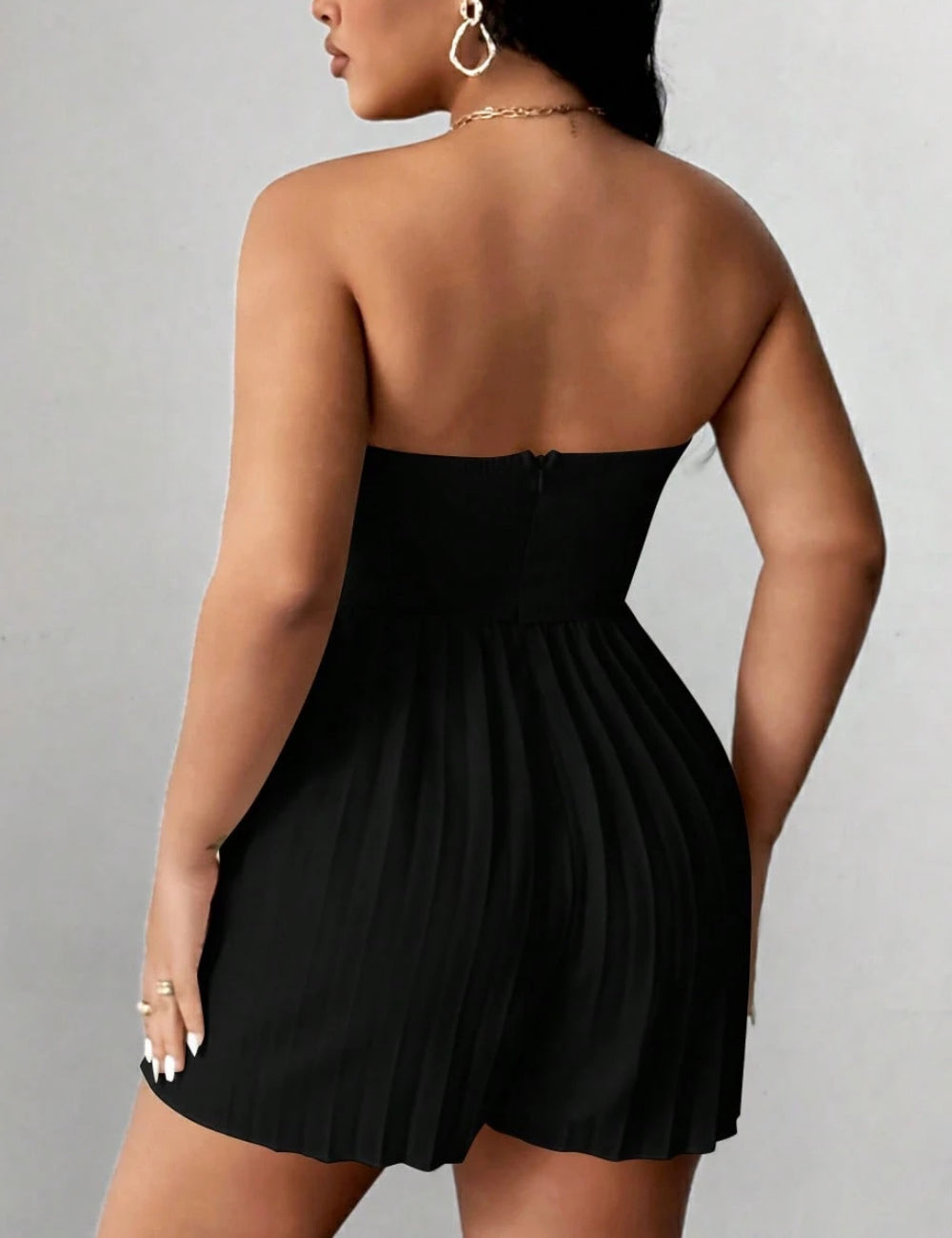 Shein Curve+ rövid jumpsuit, fekete