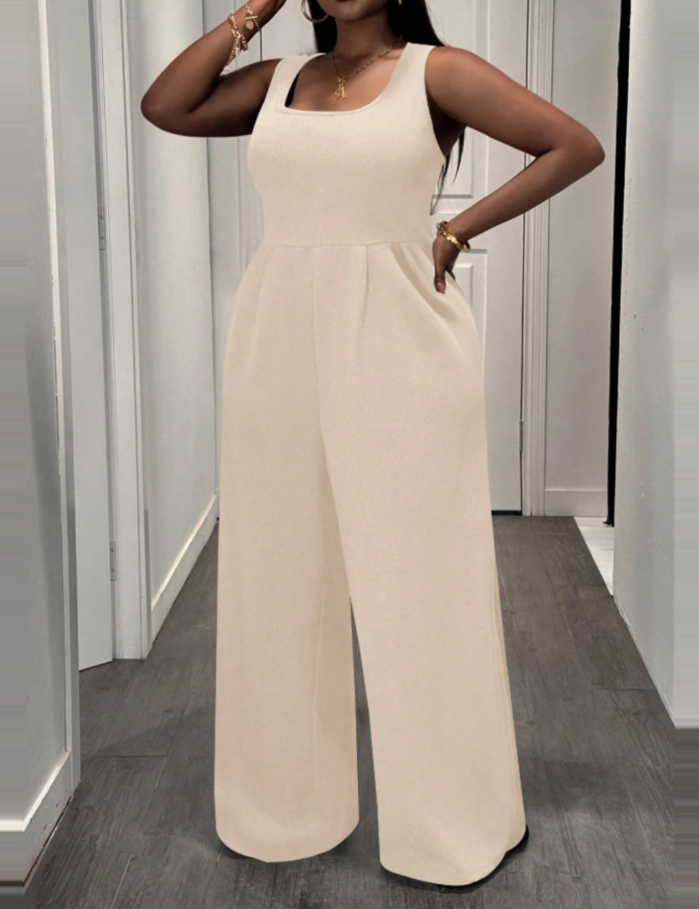 Shein Curve+ jumpsuit, krém