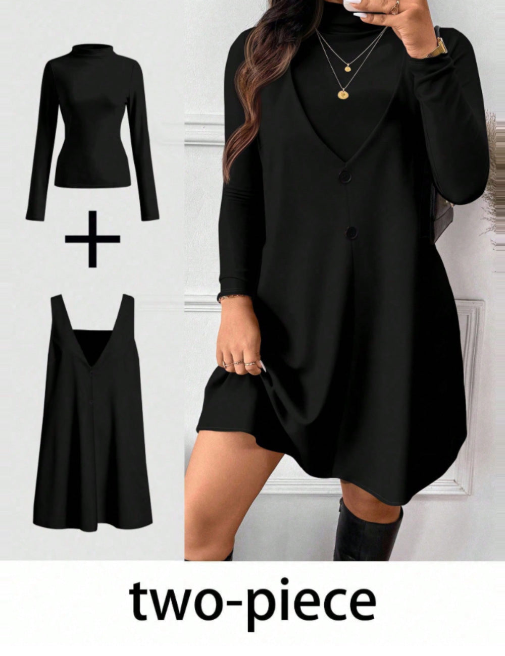 Set Bluză și Sarafan Shein Curve+, negru