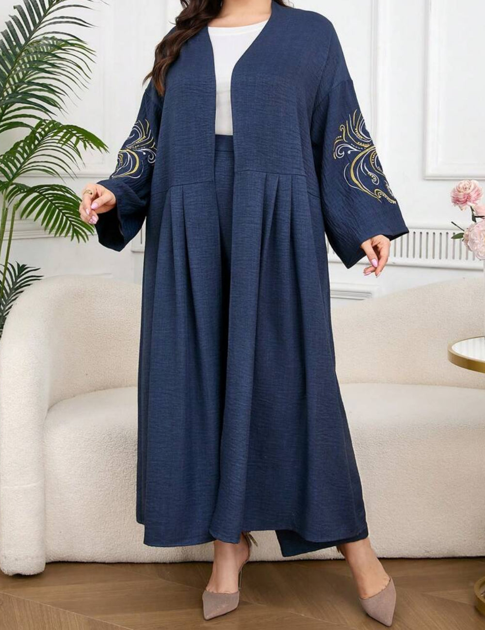 Shein Curve+ kardigán és nadrág szett, kék