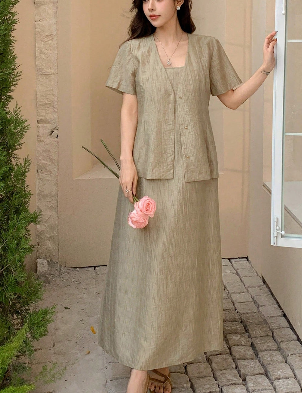 Set Rochie și Cardigan Shein, maro