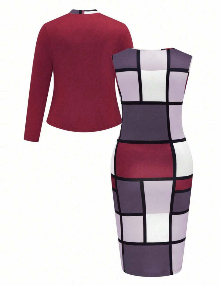 Shein Curve+ Ruha és Kardigán szett, többszínű