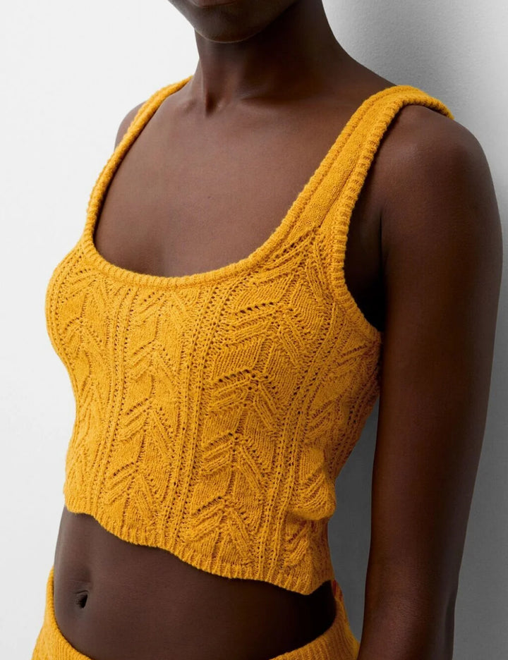 Bershka crop top, mustársárga