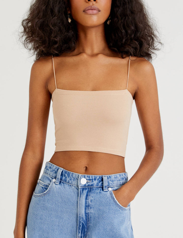 Pull&Bear vékony pántos felső, bézs