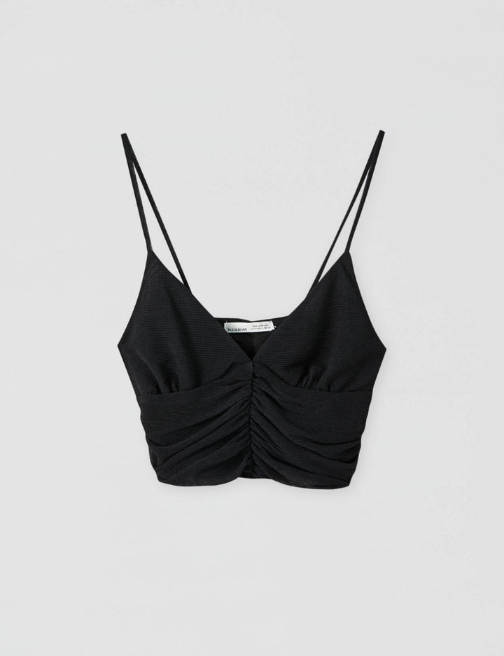 Pull&Bear vékony pántos crop top, fekete