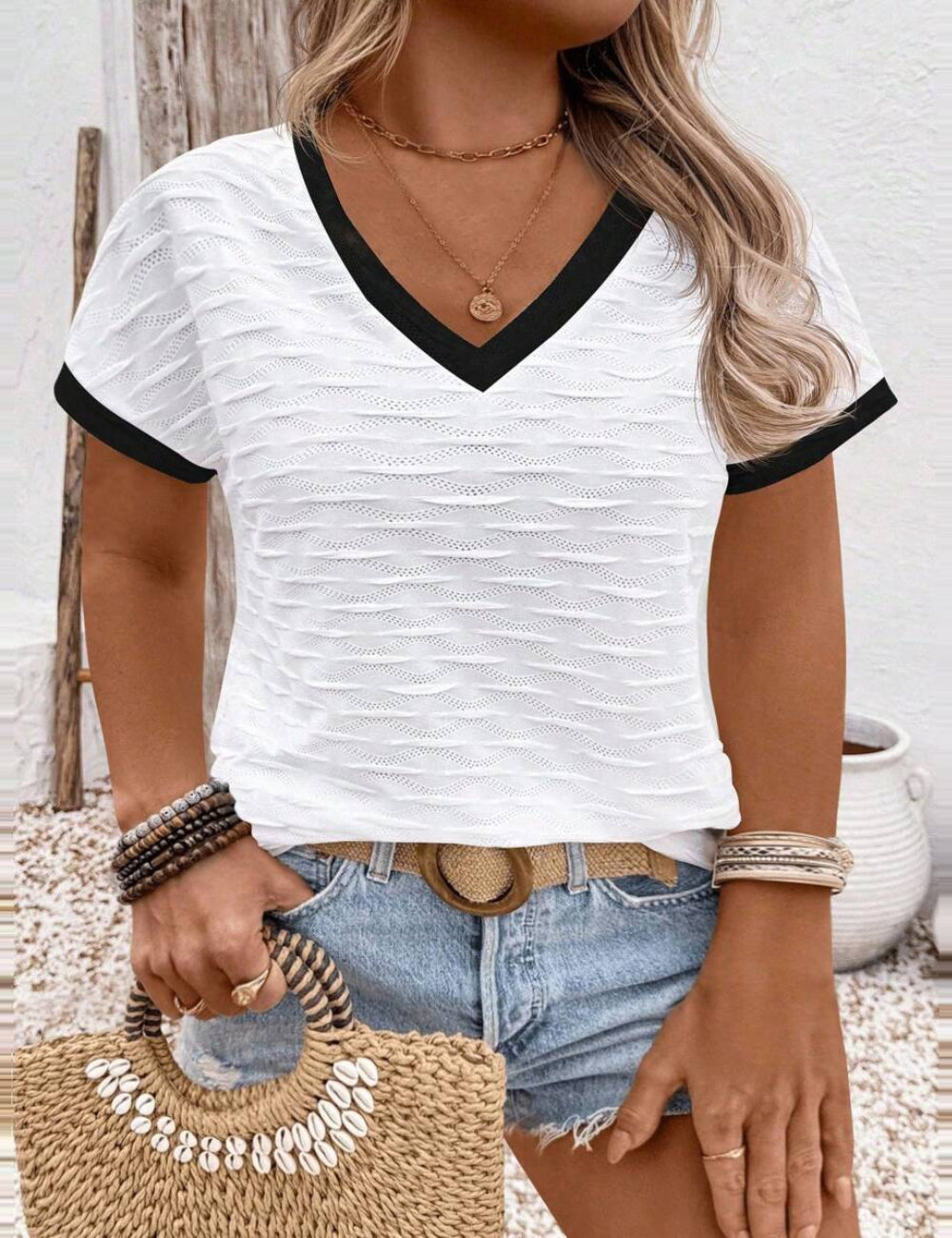 Shein Curve+ fehér póló