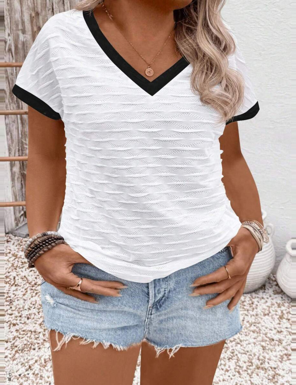 Shein Curve+ fehér póló