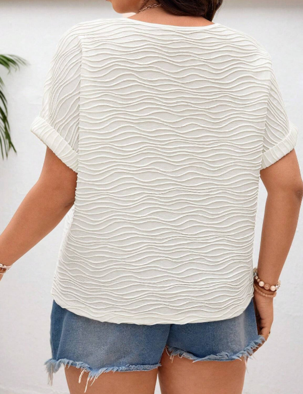 Shein Curve+ krémszínű póló