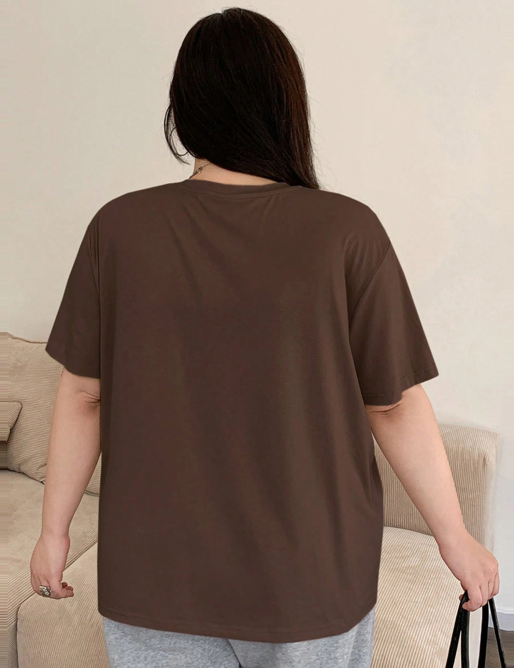 Shein Curve+ póló, barna