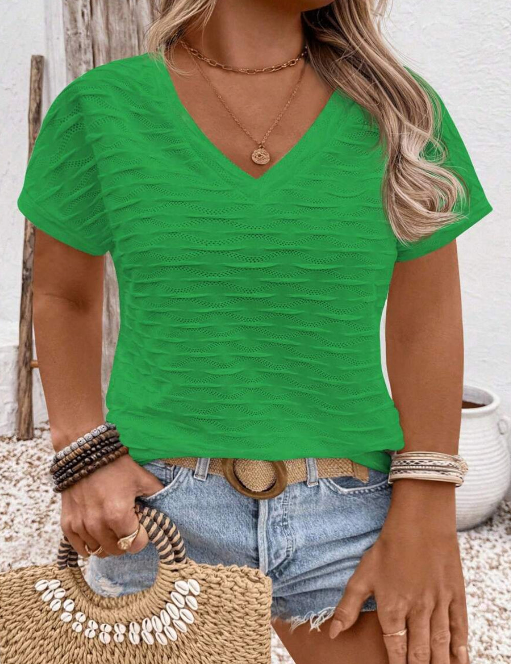 Shein Curve+ póló, zöld