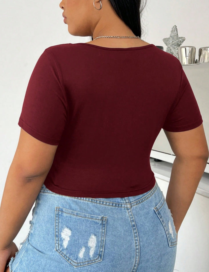 Shein Curve+ borvörös póló